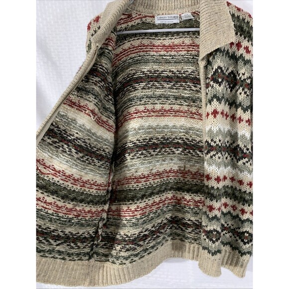 Vintage Carolyn Taylor Fair Isle Zip Up Sweater Womens M Cardigan Wool Blend - Picture 5 of 6